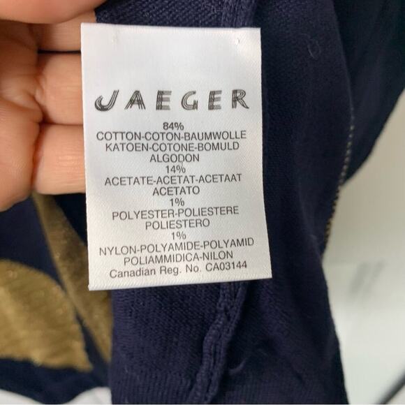 Vintage Jaeger Argyle‎ metallic gold navy sweater cardigan size small made in UK - Picture 5 of 6